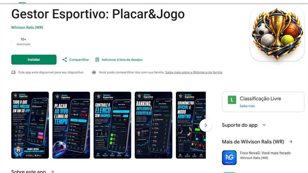 Gestor Esportivo: Placar&Jogo - aplicativo mobile